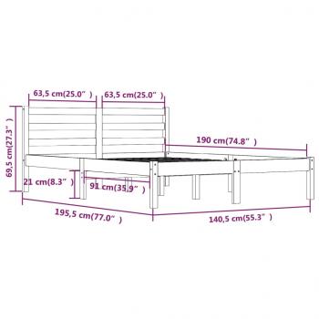 Massivholzbett Kiefer 135x190 cm Grau