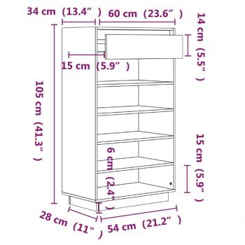 Schuhregal Grau 60x34x105 cm Massivholz Kiefer