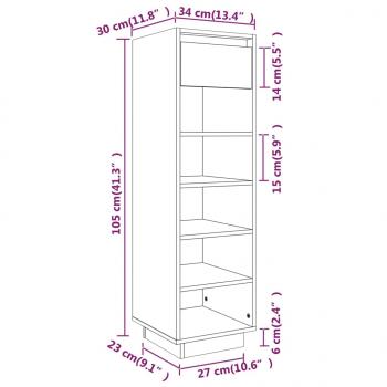 Schuhregal 30x34x105 cm Massivholz Kiefer