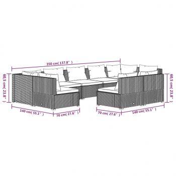 9-tlg. Garten-Lounge-Set mit Kissen Braun Poly Rattan