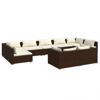 9-tlg. Garten-Lounge-Set mit Kissen Braun Poly Rattan