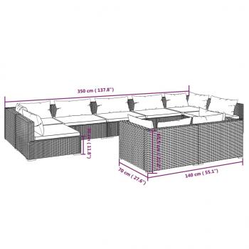 9-tlg. Garten-Lounge-Set mit Kissen Braun Poly Rattan