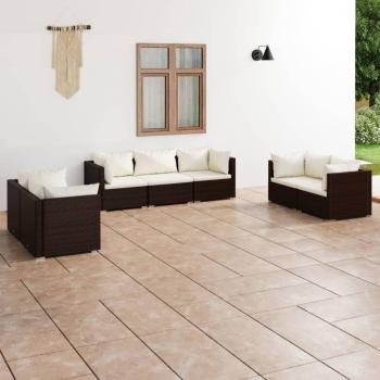 ARDEBO.de - 7-tlg. Garten-Lounge-Set mit Kissen Poly Rattan Braun