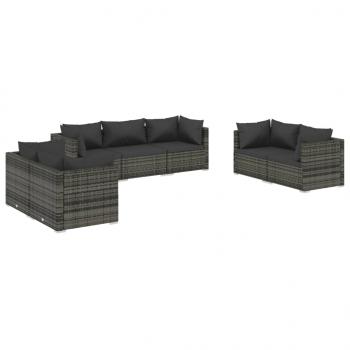 7-tlg. Garten-Lounge-Set mit Kissen Poly Rattan Grau