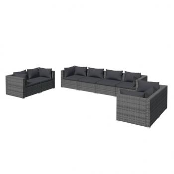 8-tlg. Garten-Lounge-Set mit Kissen Poly Rattan Grau