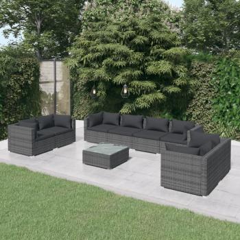 ARDEBO.de - 9-tlg. Garten-Lounge-Set mit Kissen Poly Rattan Grau