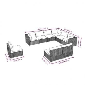 9-tlg. Garten-Lounge-Set mit Kissen Poly Rattan Braun