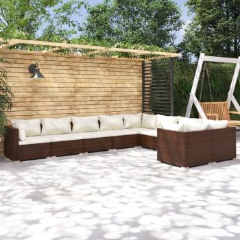 ARDEBO.de - 9-tlg. Garten-Lounge-Set mit Kissen Poly Rattan Braun