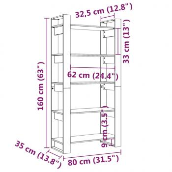 Bücherregal/Raumteiler Schwarz 80x35x160 cm Massivholz