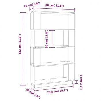 Bücherregal/Raumteiler Honigbraun 80x25x132 cm Massivholz