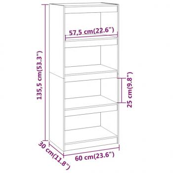 Bücherregal/Raumteiler Weiß 60x30x135,5 cm Massivholz Kiefer