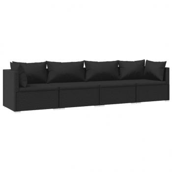 4-tlg. Garten-Lounge-Set mit Auflagen Poly Rattan Schwarz