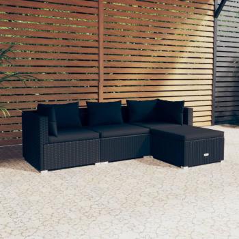 ARDEBO.de - 4-tlg. Garten-Lounge-Set mit Kissen Poly Rattan Schwarz