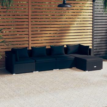 ARDEBO.de - 5-tlg. Garten-Lounge-Set mit Kissen Poly Rattan Schwarz