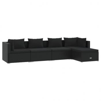 5-tlg. Garten-Lounge-Set mit Kissen Poly Rattan Schwarz