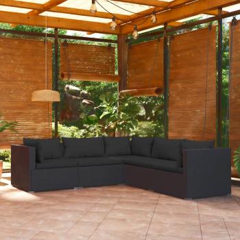 ARDEBO.de - 5-tlg. Garten-Lounge-Set mit Kissen Poly Rattan Schwarz