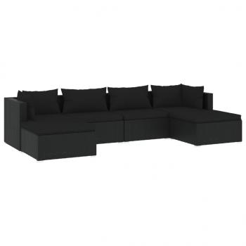 6-tlg. Garten-Lounge-Set mit Kissen Poly Rattan Schwarz