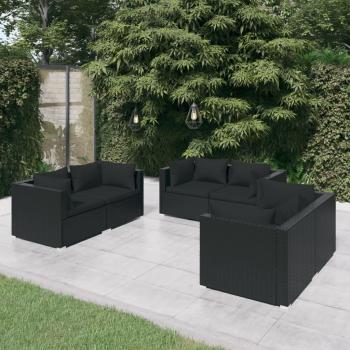 ARDEBO.de - 6-tlg. Garten-Lounge-Set mit Kissen Poly Rattan Schwarz