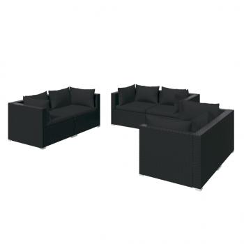 6-tlg. Garten-Lounge-Set mit Kissen Poly Rattan Schwarz