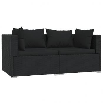 3-tlg. Garten-Lounge-Set mit Kissen Schwarz Poly Rattan