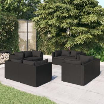 ARDEBO.de - 8-tlg. Garten-Lounge-Set mit Kissen Poly Rattan Schwarz