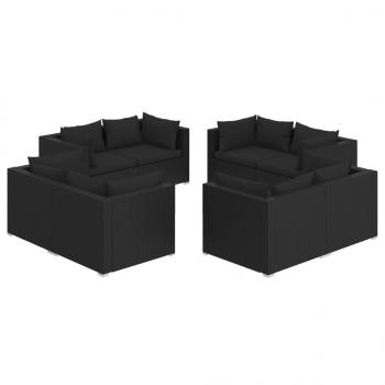 8-tlg. Garten-Lounge-Set mit Kissen Poly Rattan Schwarz