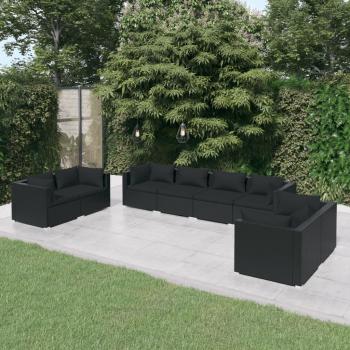 ARDEBO.de - 8-tlg. Garten-Lounge-Set mit Kissen Poly Rattan Schwarz