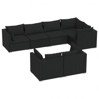 7-tlg. Garten-Lounge-Set mit Kissen Schwarz Poly Rattan