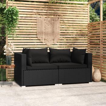 ARDEBO.de - 2-Sitzer-Sofa mit Kissen Schwarz Poly Rattan