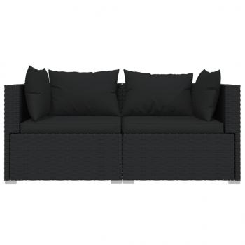 2-Sitzer-Sofa mit Kissen Schwarz Poly Rattan