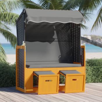 ARDEBO.de - Strandkorb mit Dach Poly Rattan & Massivholz Schwarz Anthrazit