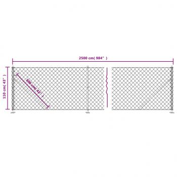 Maschendrahtzaun mit Bodenflansch Silbern 1,1x25 m