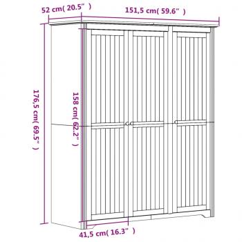 Kleiderschrank BODO Grau 151,5x52x176,5 cm Massivholz Kiefer