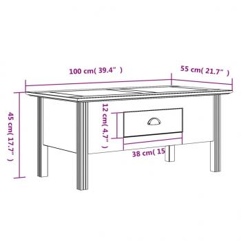 Couchtisch BODO Weiß und Braun 100x55x46 cm Massivholz Kiefer