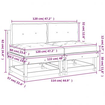 Mittelsofas mit Kissen 2 Stk. Massivholz Douglasie