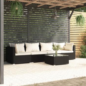 ARDEBO.de - 5-tlg. Garten-Lounge-Set mit Kissen Poly Rattan Schwarz