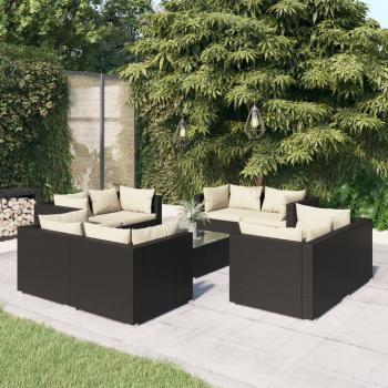 ARDEBO.de - 9-tlg. Garten-Lounge-Set mit Kissen Poly Rattan Schwarz