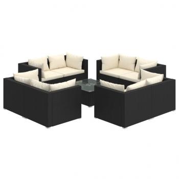 9-tlg. Garten-Lounge-Set mit Kissen Poly Rattan Schwarz