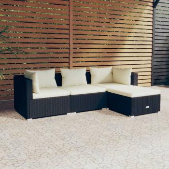 ARDEBO.de - 4-tlg. Garten-Lounge-Set mit Auflagen Poly Rattan Schwarz