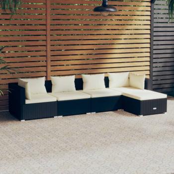 ARDEBO.de - 5-tlg. Garten-Lounge-Set mit Kissen Poly Rattan Schwarz