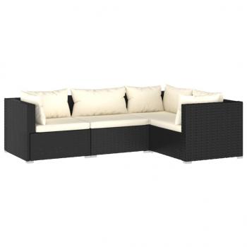 4-tlg. Garten-Lounge-Set mit Kissen Poly Rattan Schwarz