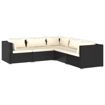 5-tlg. Garten-Lounge-Set mit Kissen Poly Rattan Schwarz