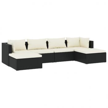 6-tlg. Garten-Lounge-Set mit Kissen Poly Rattan Schwarz