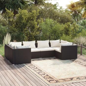 ARDEBO.de - 6-tlg. Garten-Lounge-Set mit Kissen Poly Rattan Schwarz