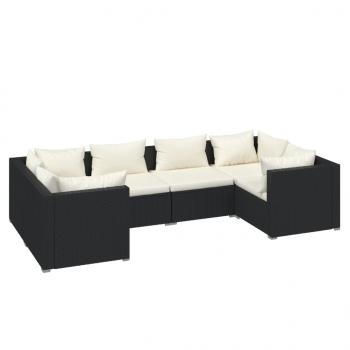 6-tlg. Garten-Lounge-Set mit Kissen Poly Rattan Schwarz