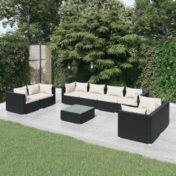 ARDEBO.de - 9-tlg. Garten-Lounge-Set mit Kissen Poly Rattan Schwarz