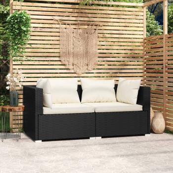 ARDEBO.de - 2-Sitzer-Sofa mit Kissen Schwarz Poly Rattan