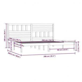 Massivholzbett Grau Kiefer 200x200 cm