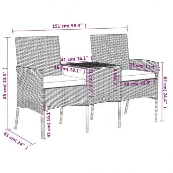 2-Sitzer Gartensofa mit Teetisch Poly Rattan Braun