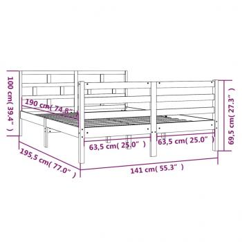 Massivholzbett Grau 135x190 cm